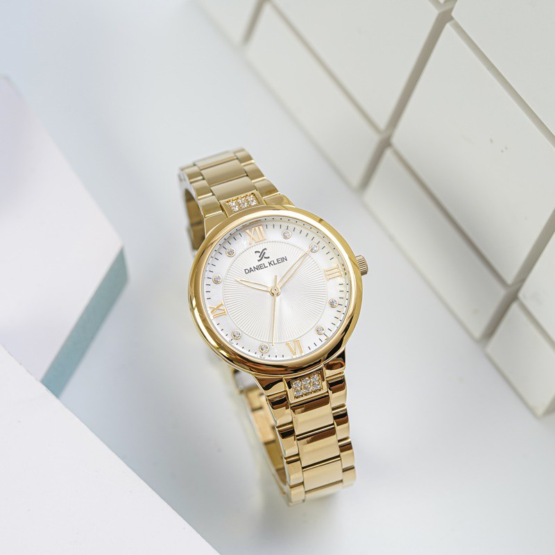 Đồng hồ nữ Daniel Klein Watch DK.1.12548.3 mặt nhỏ đính đá, kính cứng chống xước, chống nước, dây thép đeo tay cao cấp
