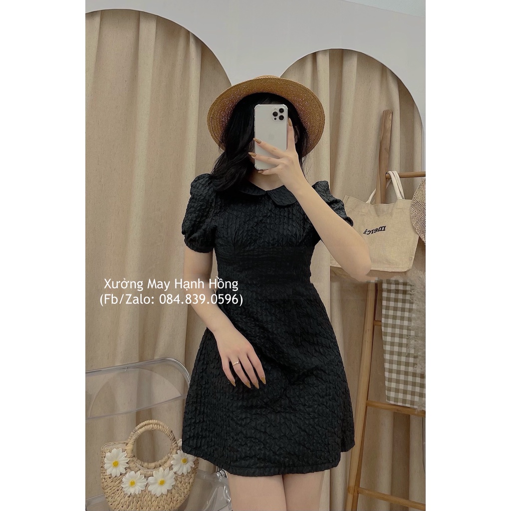 Váy gấm cổ sen ngắn tay, đầm thiết kế nữ phong cách Hàn Quốc