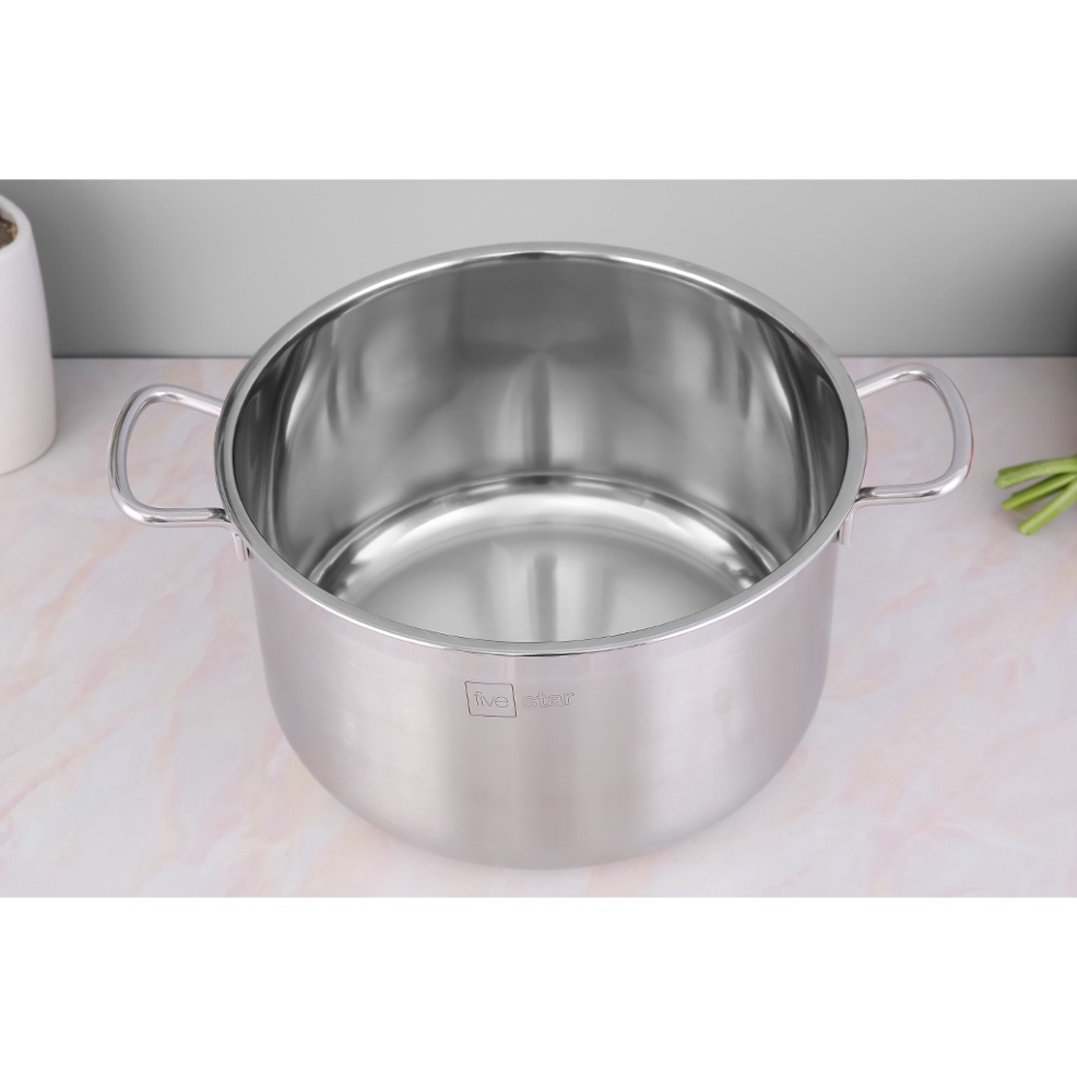 Nồi inox Fivestar 3 đáy từ nắp kính ( 16cm / 18cm/ 20cm / 24cm / 26cm / 28cm )- nồi nếp từ cao cấp tặng 5 muỗng