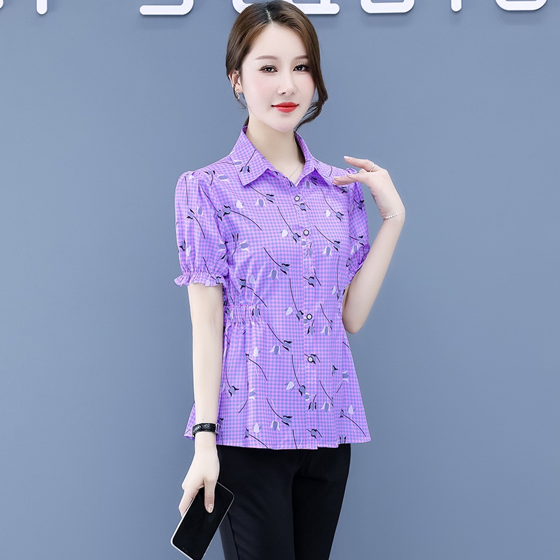 Áo Sơ Mi Chiffon Tay Ngắn Dáng Ôm In Họa Tiết Hoa Thời Trang Mùa Hè Hàn Quốc 2022 Cho Nữ
