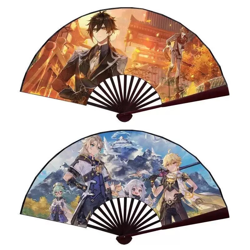 Quạt xếp cầm tay nan 31 GENSHIN IMPACT in hình game anime chibi xinh xắn