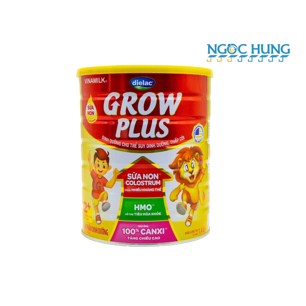 Sữa bột Dielac Growplus đỏ 2+ cho trẻ suy dinh dưỡng thấp còi lon thiếc 1.4kg (mẫu mới)