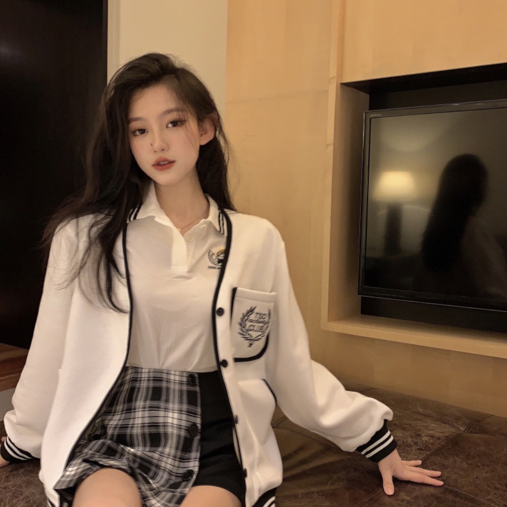 Áo khoác nỉ Cardigan nữ dài tay học sinh, áo khoác bóng chày phong cách Hàn Quốc - Judie Boutique