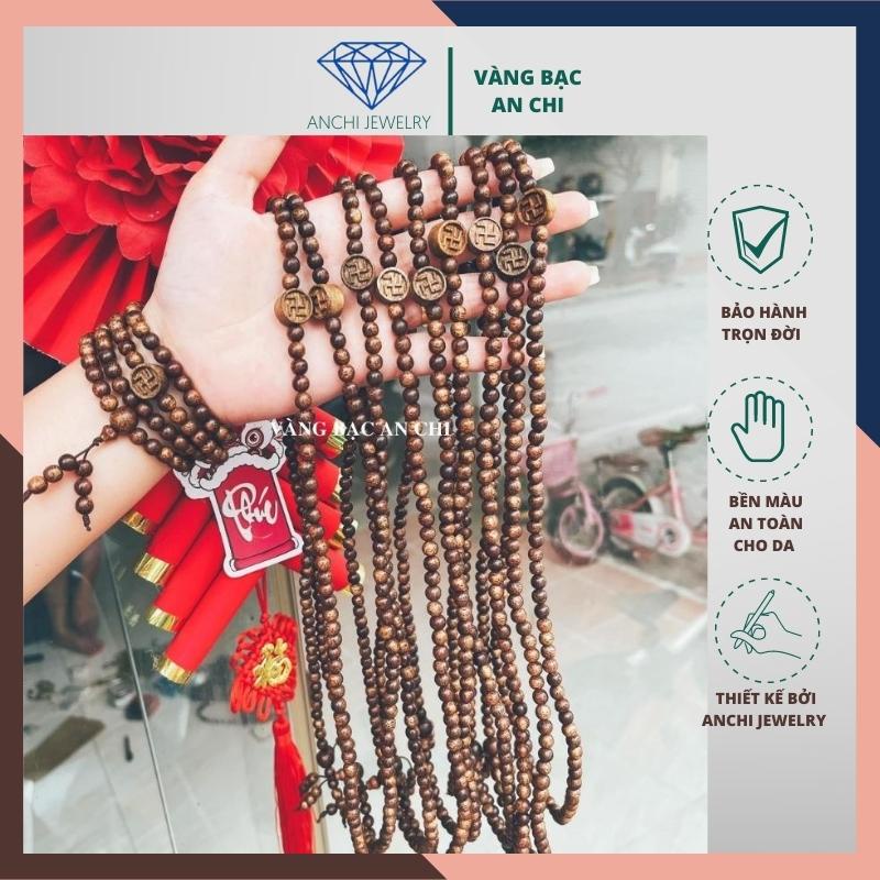 Vòng tay trầm hương 108 hạt nhỏ 6mm mix chữ vạn cho nữ,  Anchi jewelry