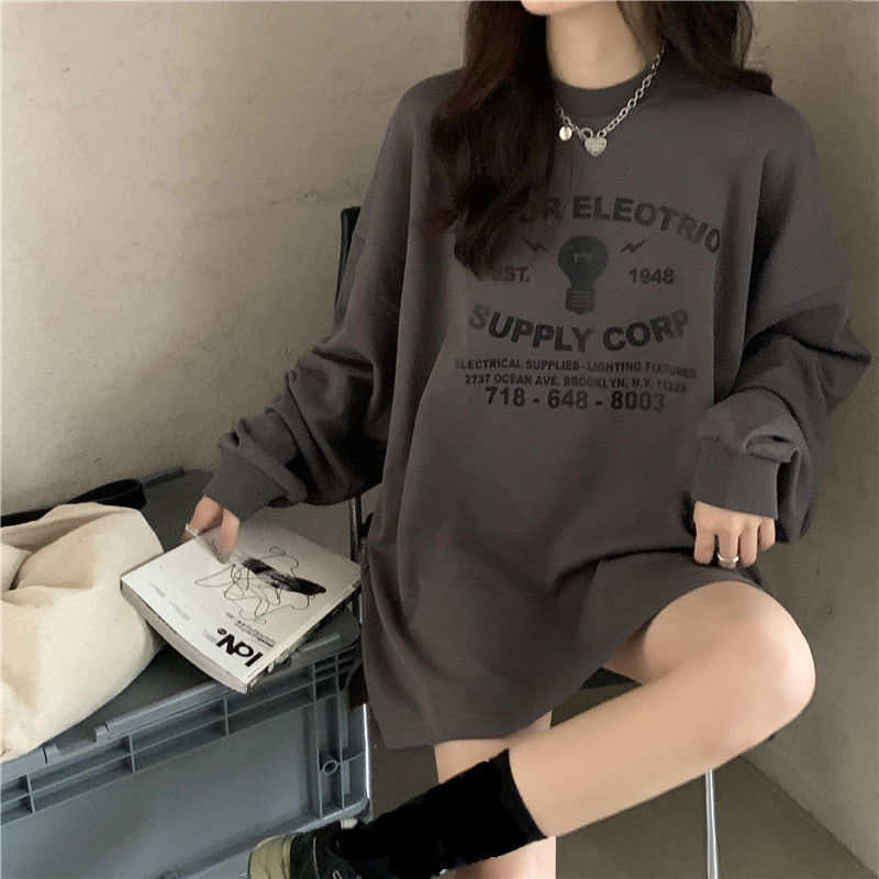 Áo Thời Trang Nhật Bản Cổ Tròn Dài Tay Dáng Suông Cho Nữ