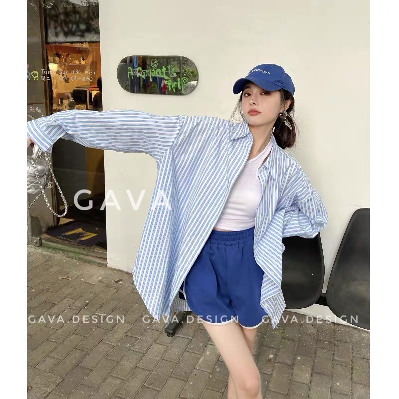 Áo sơ mi kẻ chất thô lụa dễ mix đồ trẻ trung phong cách hàn xẻng HUAH