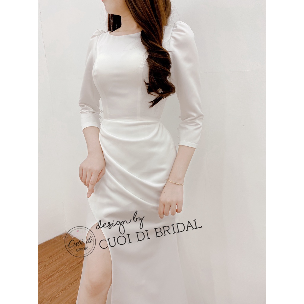 Váy cưới đi bàn cổ thuyền tay dài body cá  CD169 -  Váy cưới đẹp sang trọng -  Cưới đi bridal