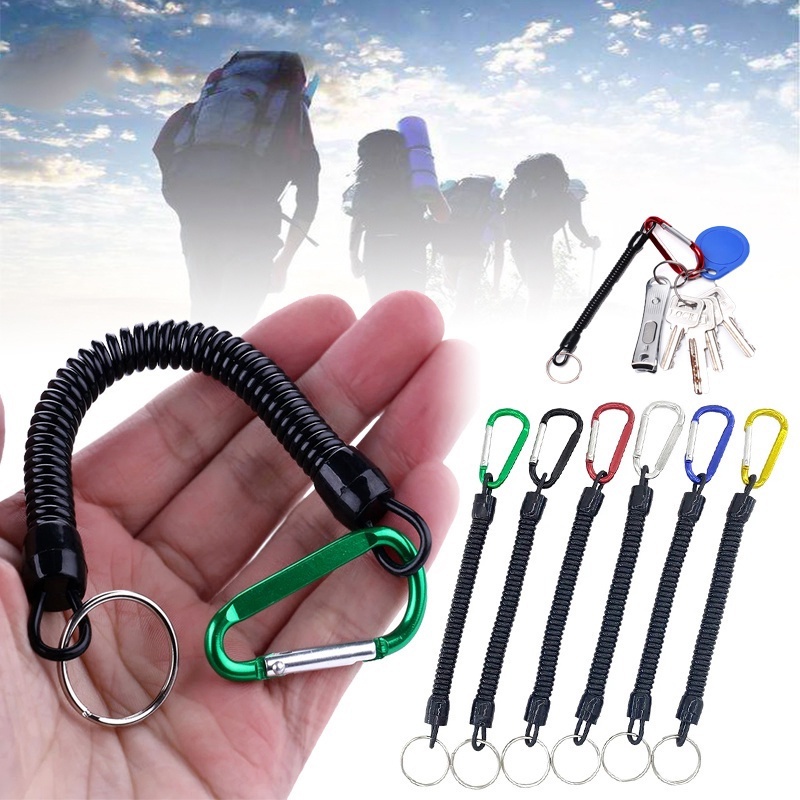 Dây Lò Xo Khóa Chống Thất Lạc Đa Năng Độ Co Giãn Cao Bằng Hợp Kim Nhôm Màu Đen Chống Nước Cho Cần Câu Cá Ngoài Trời
