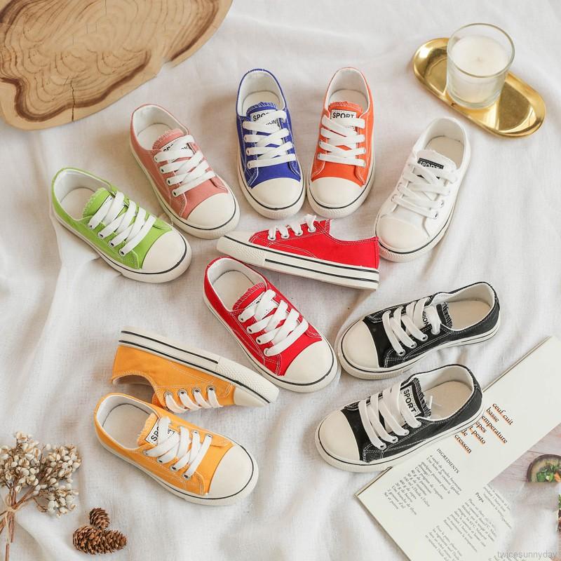 Giày vải canvas buộc dây phong cách Hàn Quốc xinh xắn cho bé gái