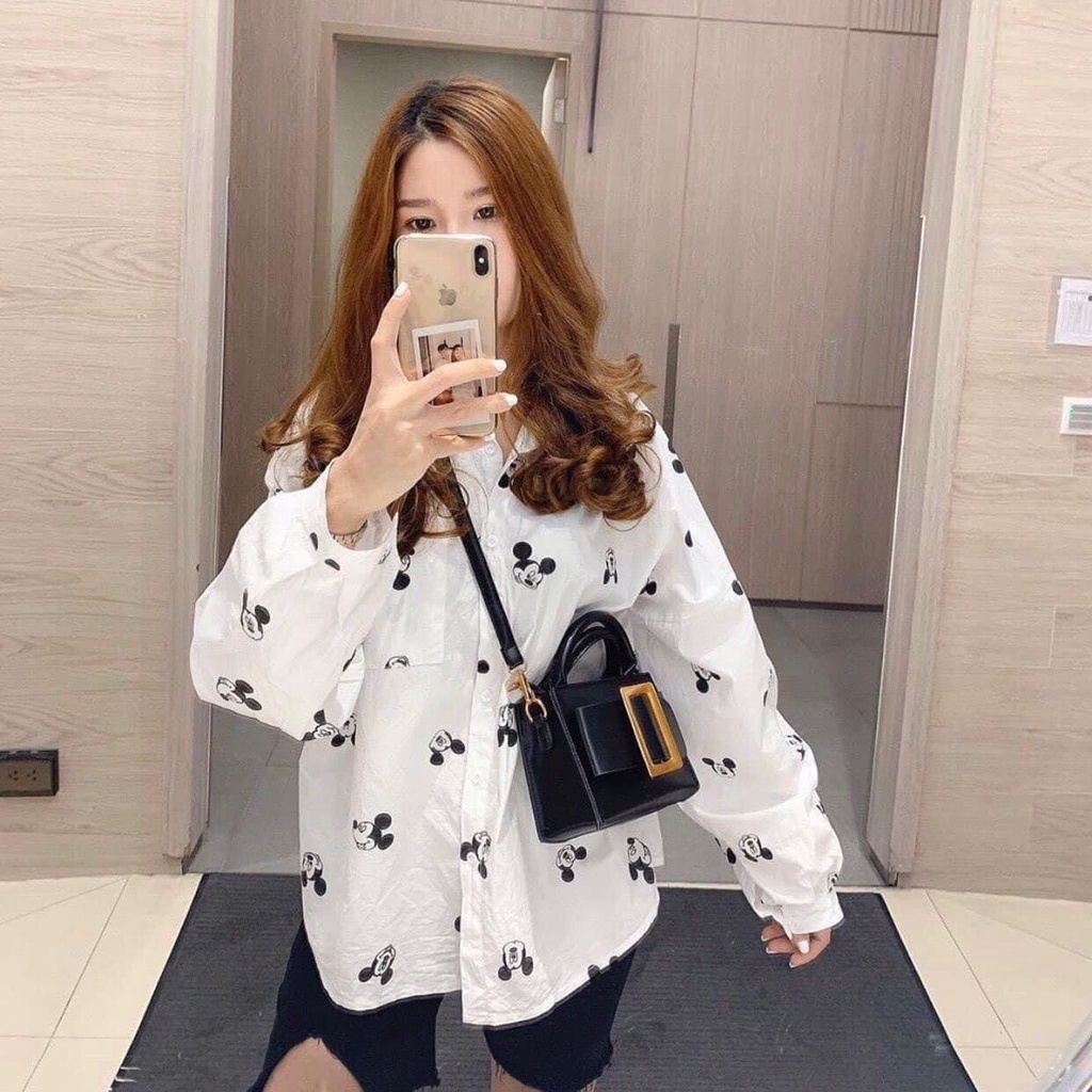 Áo sơ mi mickey Trắng cá tính
