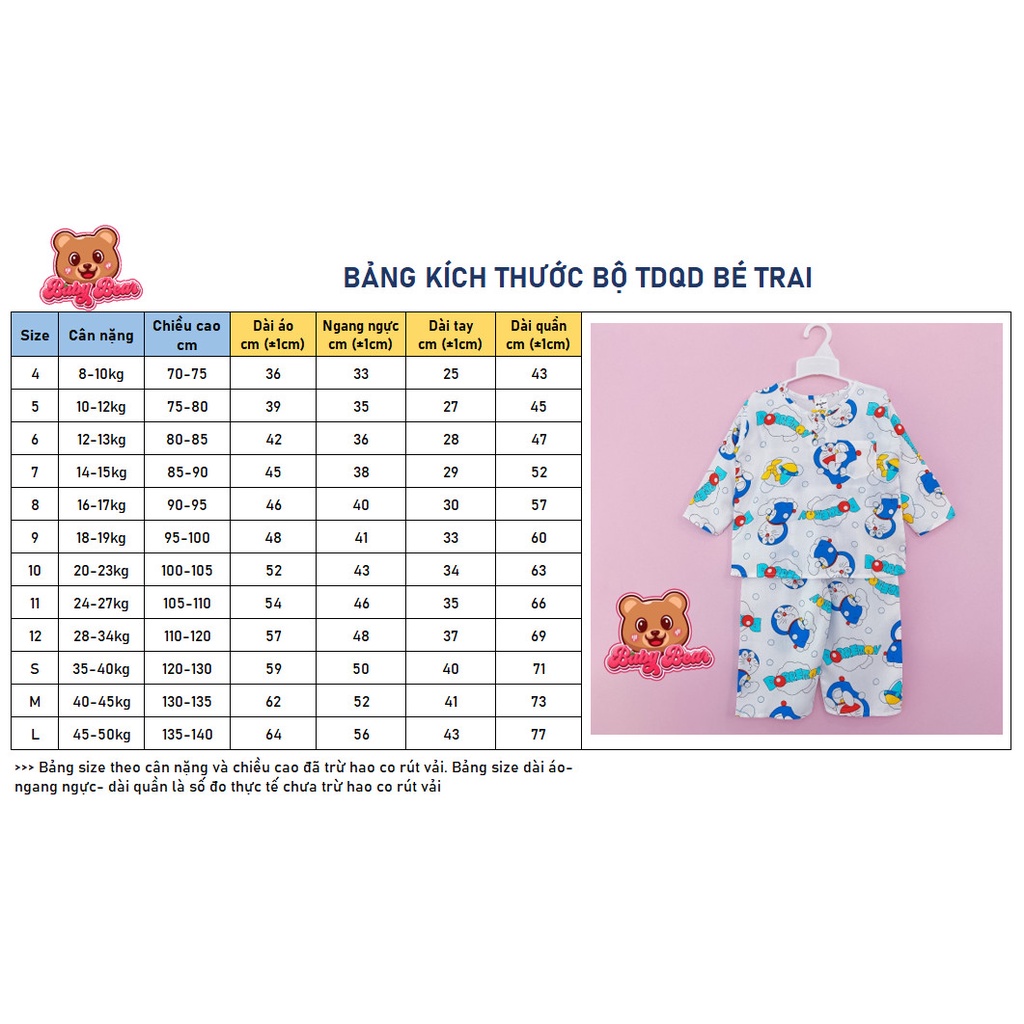 Bộ quần áo tole lanh dài tay bé trai chất mềm, mịn, mát size 8-50kg BabyBear