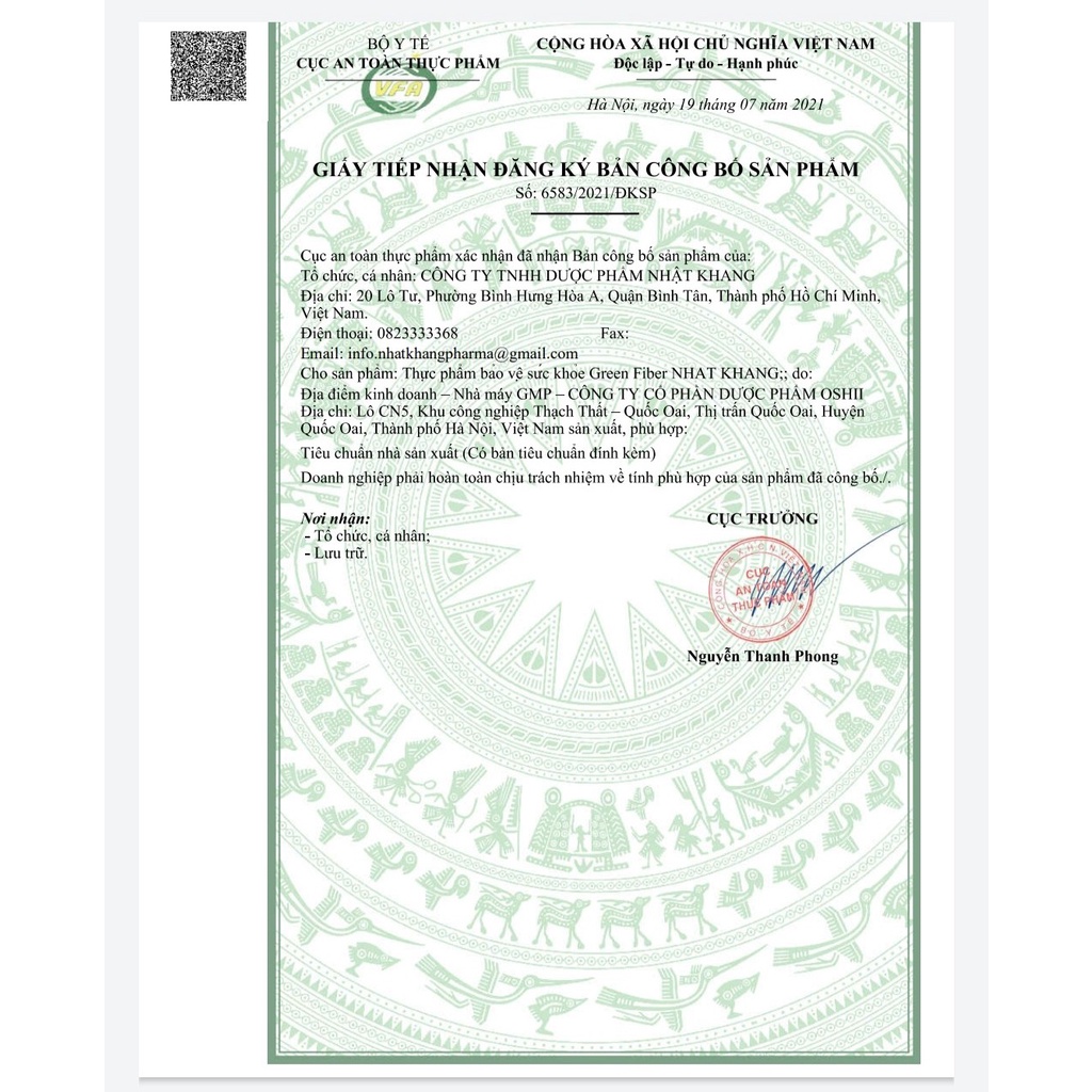 Thực phẩm bảo vệ sức khoẻ GREEN FIBER NHATKHANG giúp nhuận tràng, giảm táo bón, ăn khó tiêu