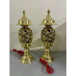 Đôi đèn điện thờ bằng đồng cao cấp hoạ tiết hoa sen Đèn thờ bằng đồng đèn điện