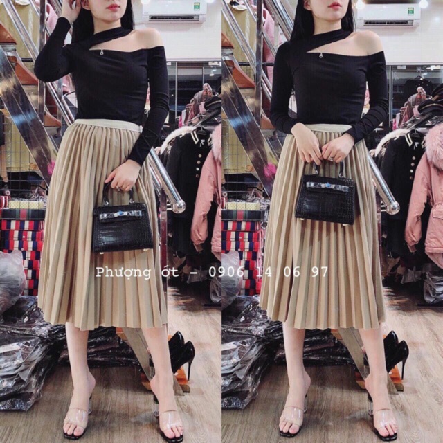 Chân váy midi dập ly ánh nhũ | BigBuy360 - bigbuy360.vn