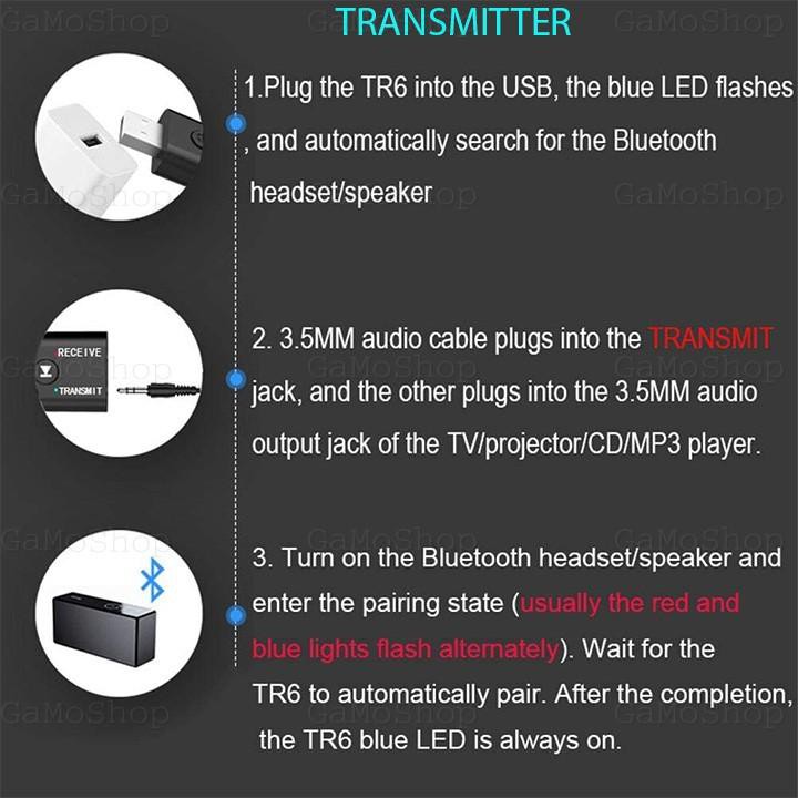 Bộ USB Bluetooth đa năng TR6 4 in 1 Thu Và Phát Bluetooth Âm Thanh Stereo cho amply,loa, tivi,laptop