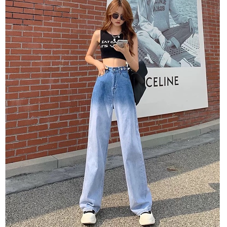 Quần Jeans Nữ Ống Suông - Quần Bò Nữ Ống Rộng Loang Màu Cá Tính