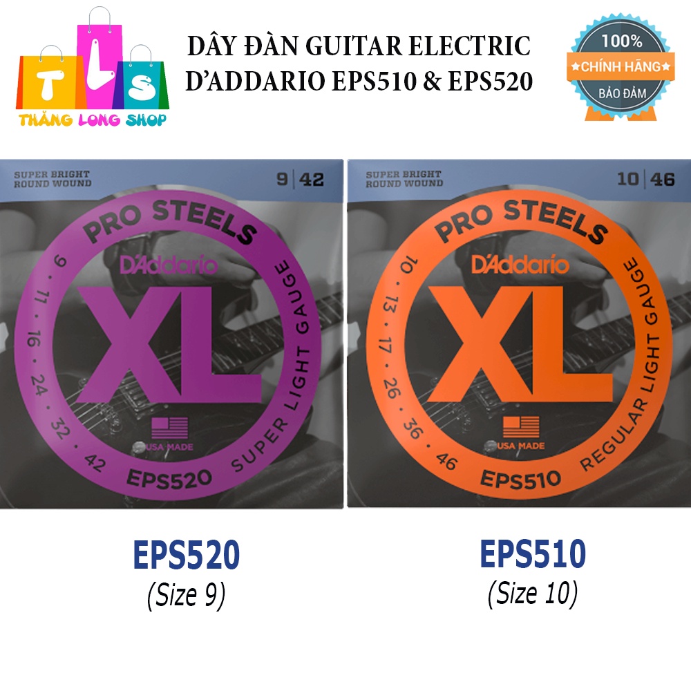 [Chính hãng] D'Addario EPS520, EPS510 - Dây đàn guitar điện D'addario ProSteels Electric Guitar Strings