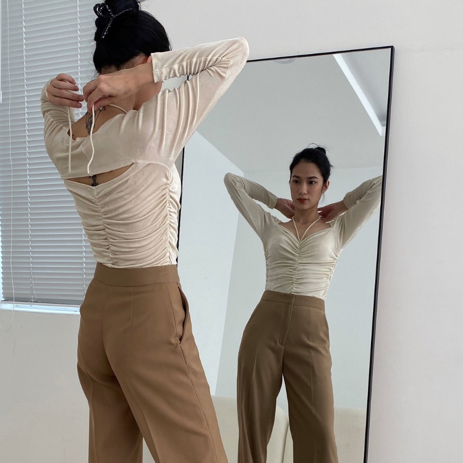 COCO SIN - Bodysuit Nhún Thun Ánh Kim Nude