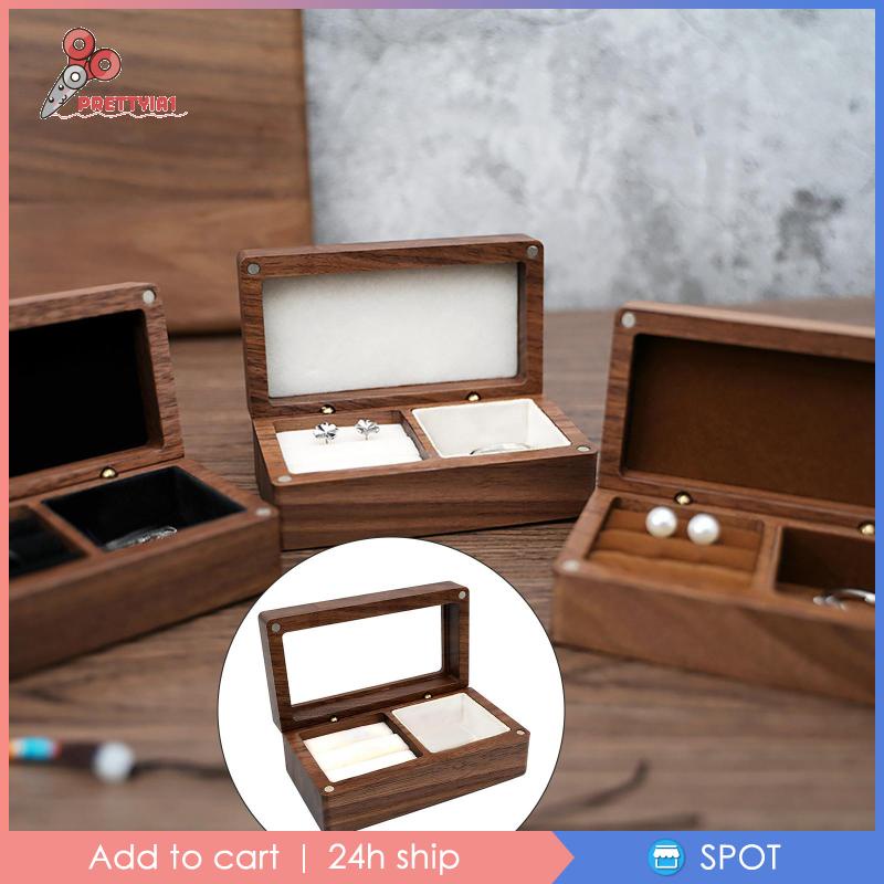 Hộp Đựng Trang Sức Bằng Gỗ Có Nắp Đậy &amp; Giá Đỡ Prettyia1