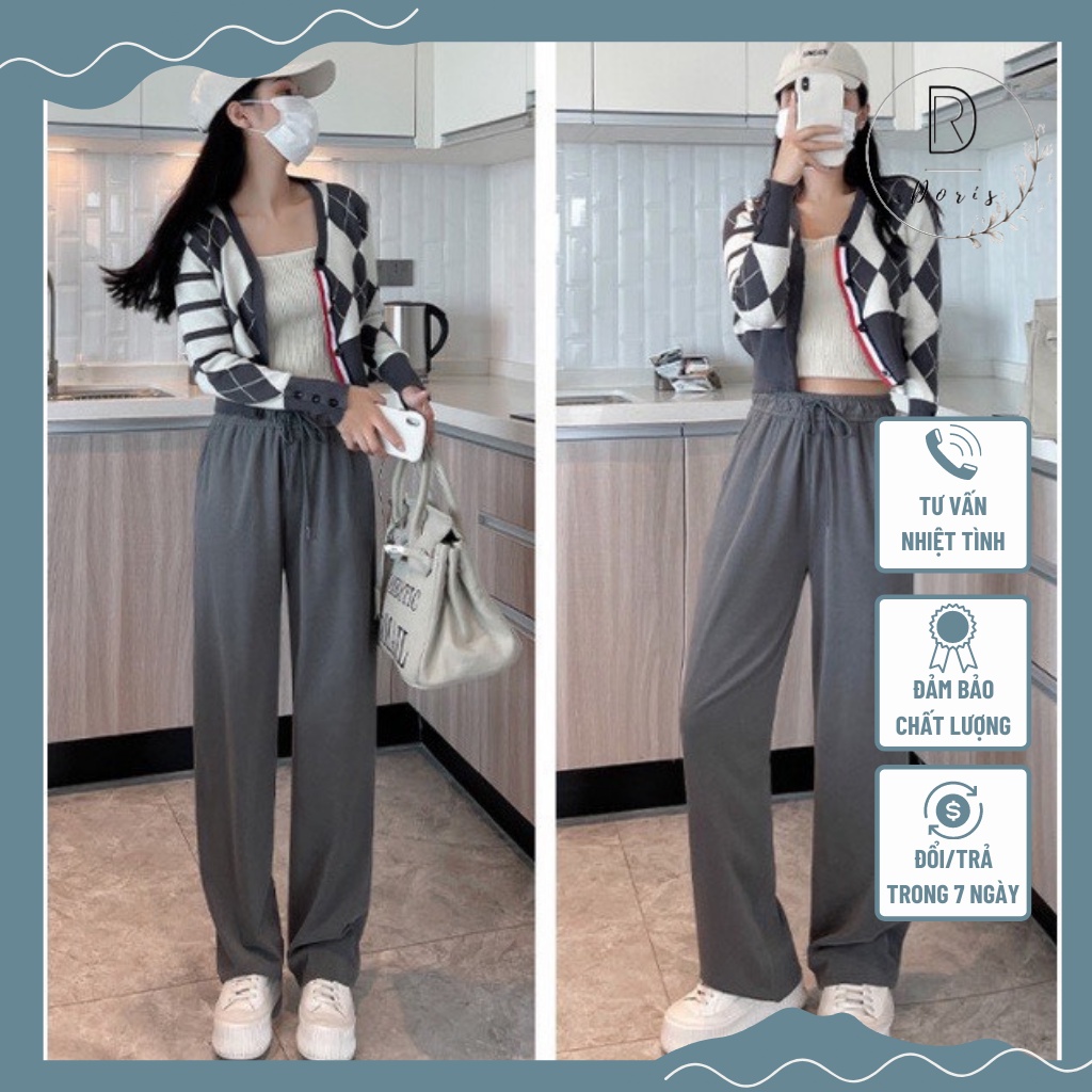 Quần Ống Rộng Nỉ Bông Nữ Doris.1996, Quần Ống Suông Trơn Cạp Chun, Miễn Phí Đổi Trả 7 Ngày DR0114