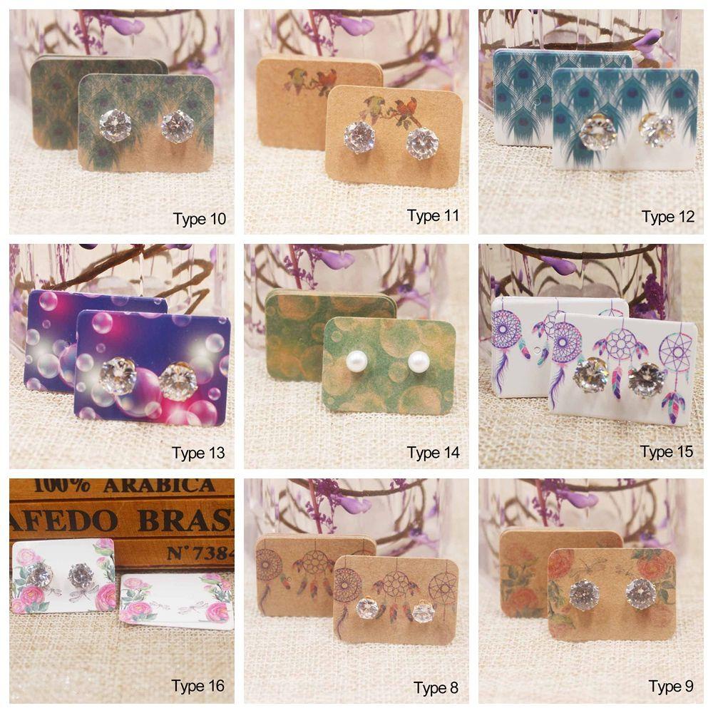 CACTU 100PCS 3.5*2.5cm Jewelry Display Boardcard DIY Accessories Ear Stud Earring Package Card Gift Kraft Paper Multicolor Packing Tag Flower Pattern