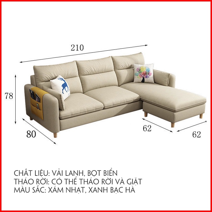 Sofa chữ L phòng vải canvas cao cấp, ghế sofa phòng khách