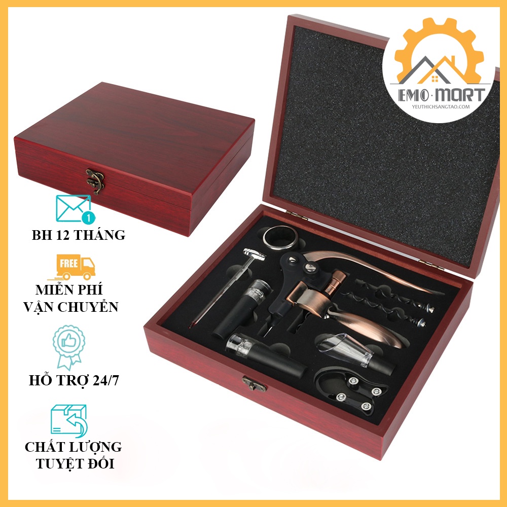 ⚡️𝐅𝐑𝐄𝐄 𝐒𝐇𝐈𝐏⚡️ Bộ Dụng Cụ Mở Chai Vang 9 Món ⚡️ Hợp kim mới cao cấp - Tặng kèm nhiệt kế - Hộp đựng sang trọng
