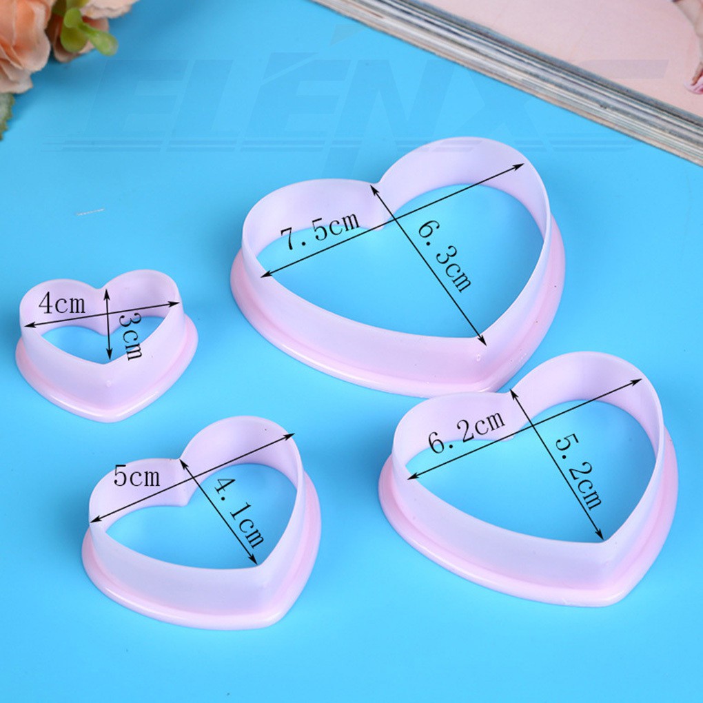 Set 4 Khuôn Cắt Tạo Hình Trái Tim Trang Trí Bánh