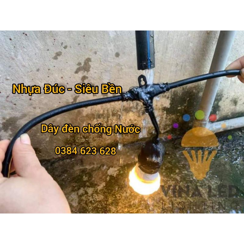 Dây đèn trang trí ngoài trời dùng quán cà phê, đèn thả trang trí  trà sữa, 10m 20 bóng, 5m 10 bóng loại Tốt