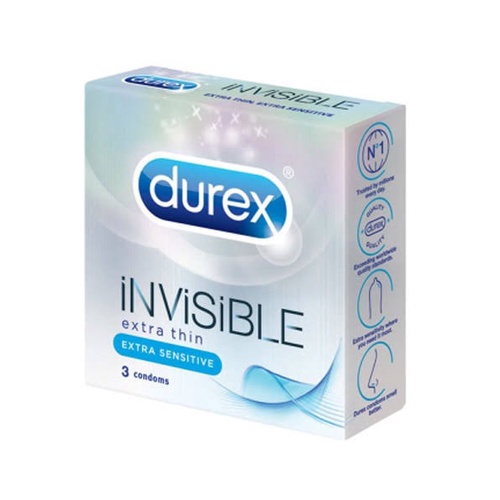 Bao cao su durex invisible 3 bao siêu mỏng, hàng cty đầy đủ giấy tờ