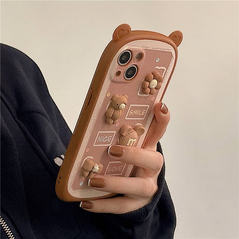 Ốp điện thoại trang trí tai gấu ba chiều xinh xắn cho Iphone13Pro Max 11 12 X Xr 8Plus