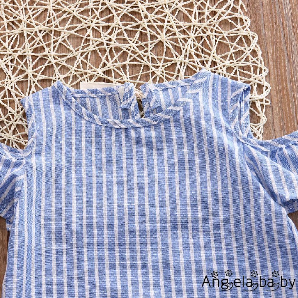 Aba-kids Bé Gái Quần Áo Mùa Hè Sọc Xanh Nơ Đầm Sundress