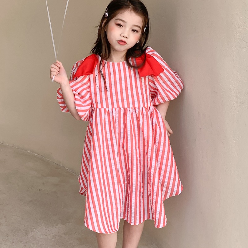 Đầm Sọc Tay Phồng Xinh Xắn Dành Cho Bé Gái