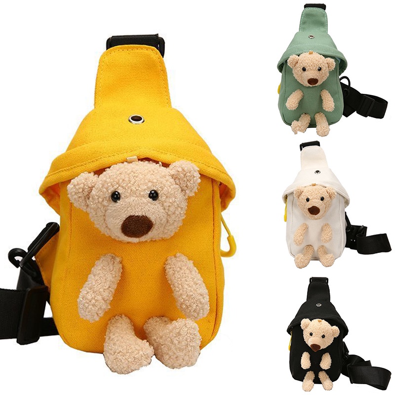 Plush Bear Bag New Chest Bag Cute Cartoon Small Backpack Personalized Mini Hundred Waist Bag Mini Canvas Bag