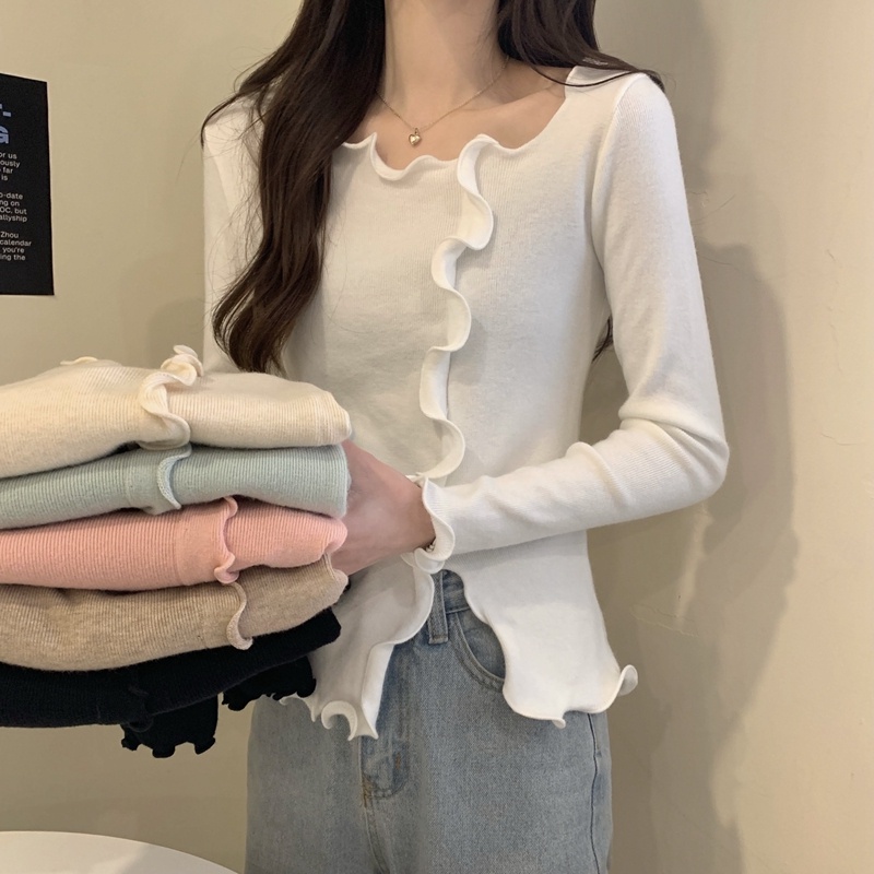Áo Sweater Dệt Kim Tay Dài Xẻ Tà Thời Trang Cho Nữ