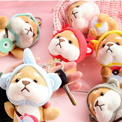 Móc Khóa Hình Chú Chó Shiba Cosplay Nhồi Bông Đáng Yêu Treo Balo, Túi Xách, Điện Thoại, Chìa Khóa 11cm