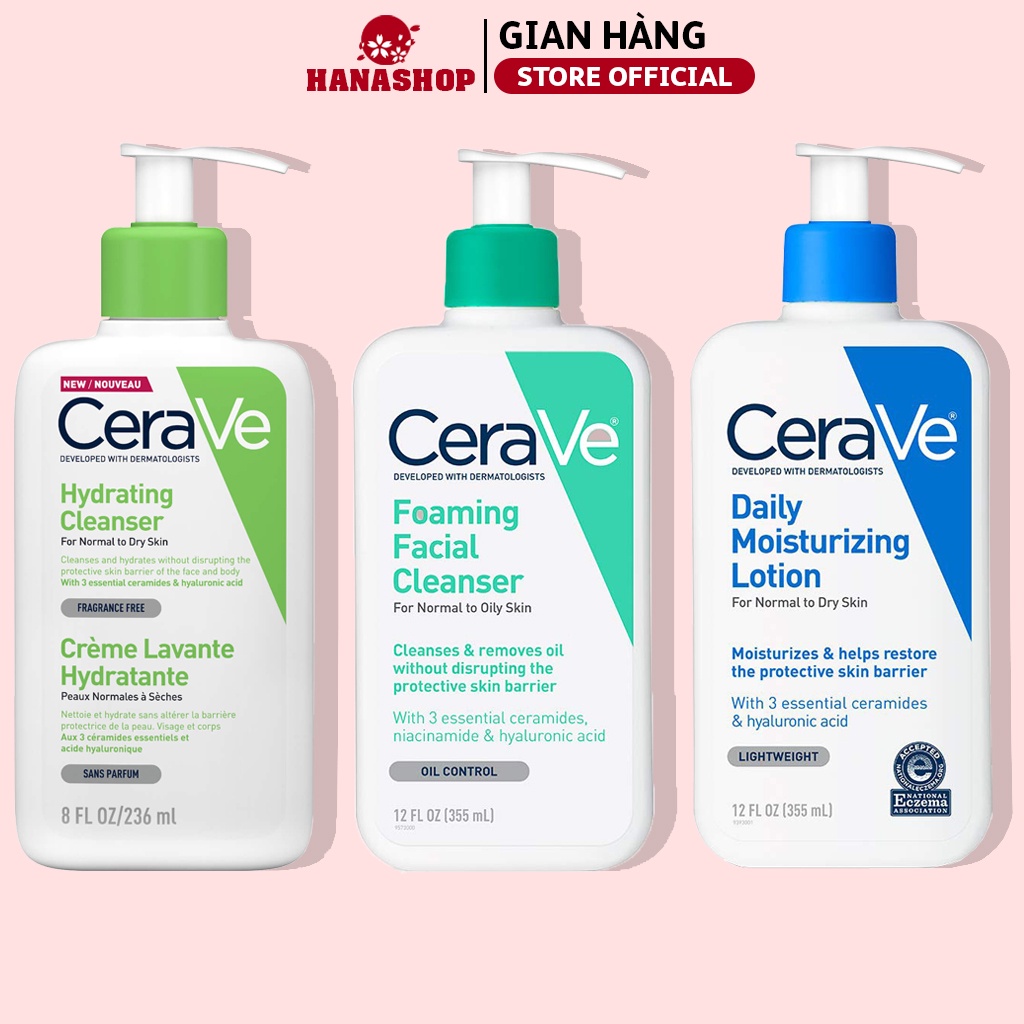 Sữa Rửa Mặt Cerave Dành Cho Da Dầu & Da Khô, Da Mụn Size 87ml - 236ml - 473ml - Hàng Chính Hãng
