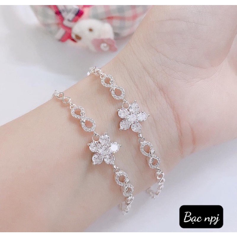 Lắc Tay nữ Bạc Ta , Vòng tay bông hoa đính đá ⚡️ SIÊU HOT ⚡️ thiết kế bắt mắt ,hiện đại - Bạc BNP