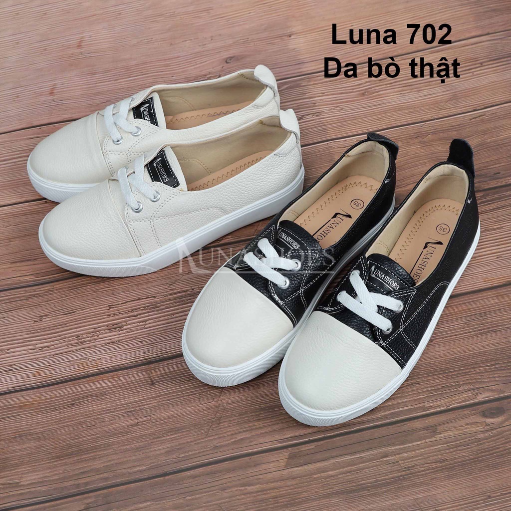 Giày sneaker nữ da bò mềm êm chân Lunashoes (702) giầy lười slip on đế mềm cao 2p cực đẹp hack chiều cao