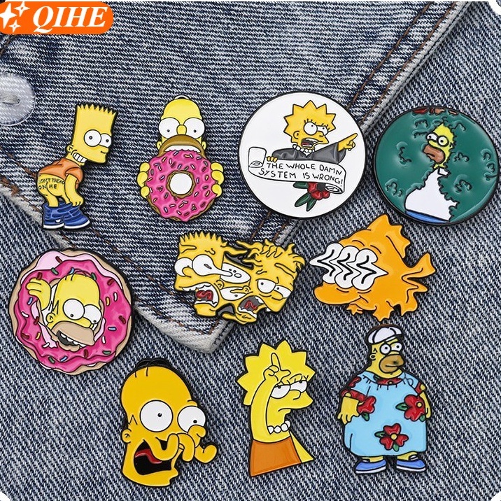 Ghim cài áo QIHE JEWELRY hình hoạt hình The Simpsons vui nhộn thịnh hành