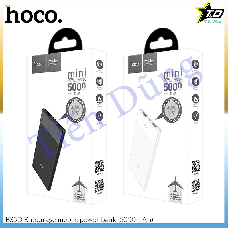 Pin sạc dự phòng Hoco B35D dòng nhỏ dung lượng 5.000mAh có 2 cổng ra USB