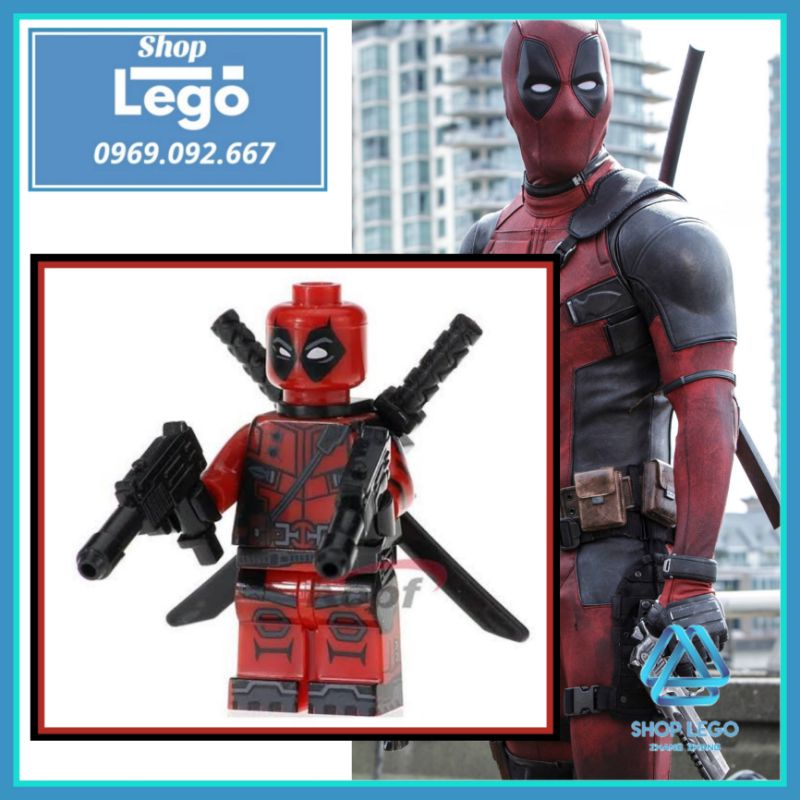 Xếp hình Deadpool quái nhân đầy đủ vũ khí Lego Minifigures Kopf KF009