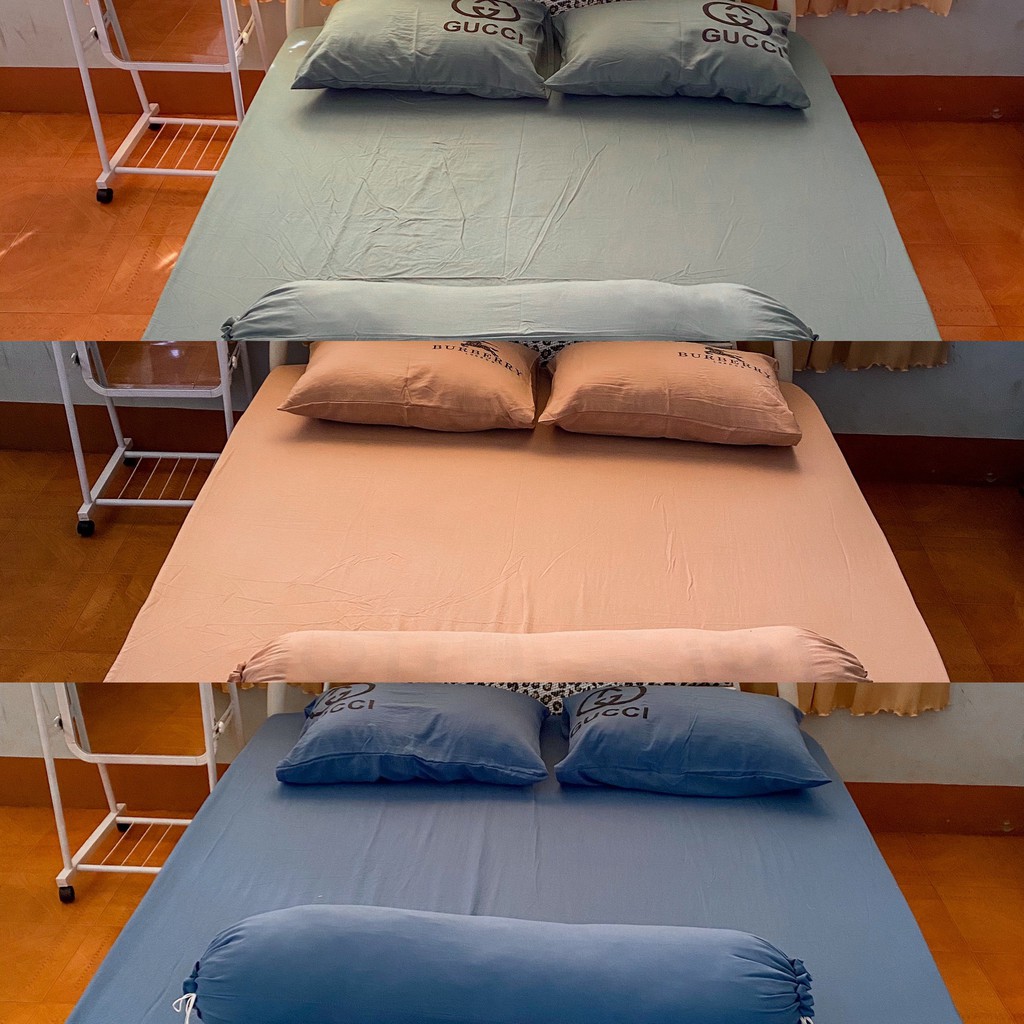 Bộ Ga 5 món vải đũi giường 1m6 (Bọc nệm, 2 vỏ gối nằm, vỏ gối ôm, chăn bông)