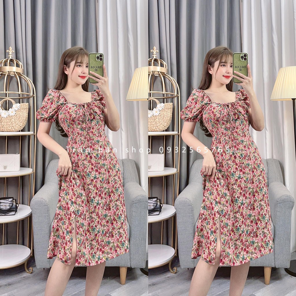 váy, đầm maxi ( HÌNH THẬT SHOP CHỤP) hoa nhí cổ vuông rút dây ngực vintage ❣️👘3006238