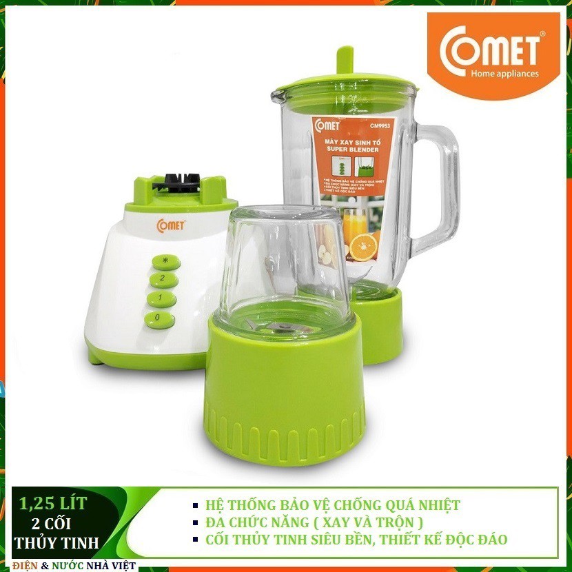 MÁY XAY SINH TỐ 1,25 LÍT COMET CM9953 LY THỦY TINH SIÊU BỀN