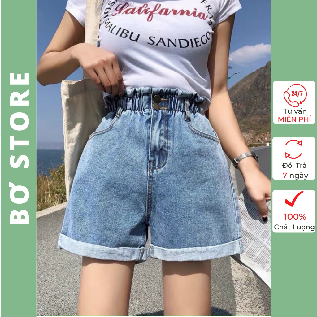 Quần Short Jean Nữ Ống Rộng LƯNG THUN Chất Bò Phối 2 Nút Phong Cách Ulzzang Hàn Quốc 430