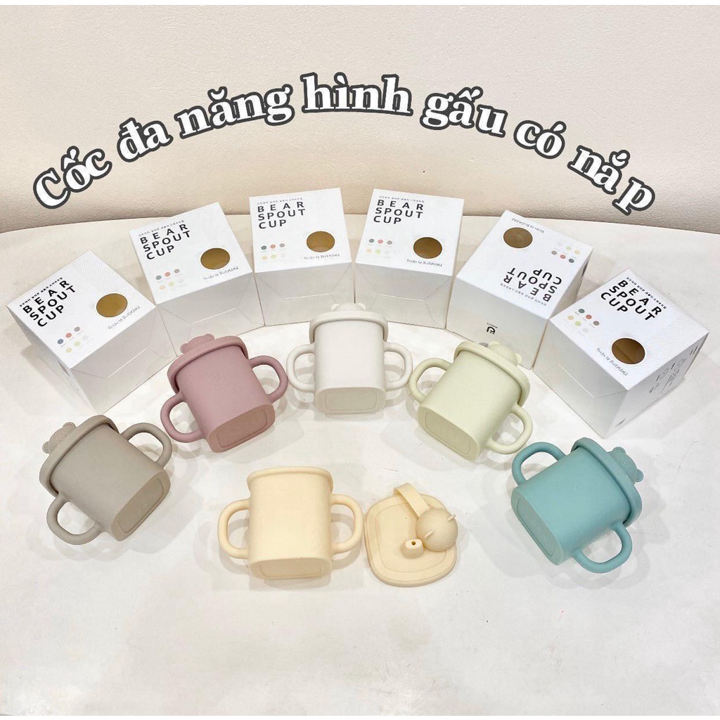 Cốc uống nước Silicon - Bear Spout Cup có nắp cho bé tập uống silicon Chính hãng Bluemama Hàn Quốc