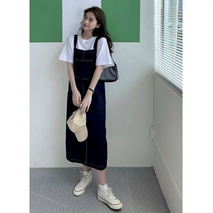 Yếm Chỉ Nổi Túi Ngực CHICLOTHES ♥️ FREE SHIP ♥️ Váy áo dáng dài chất thô dày dặn sang chảnh tiểu thư Ulzzang | BigBuy360 - bigbuy360.vn