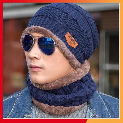 Mũ len trùm đầu kèm khăn ống choàng cổ ấm áp hàng loại 1 cho nam nữ