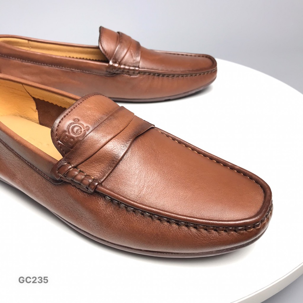 Giày mọi nam BQ ❤️FREESHIP❤️ Giày cỏ trơn đơn giản da bò thật 100% đế bằng GC235
